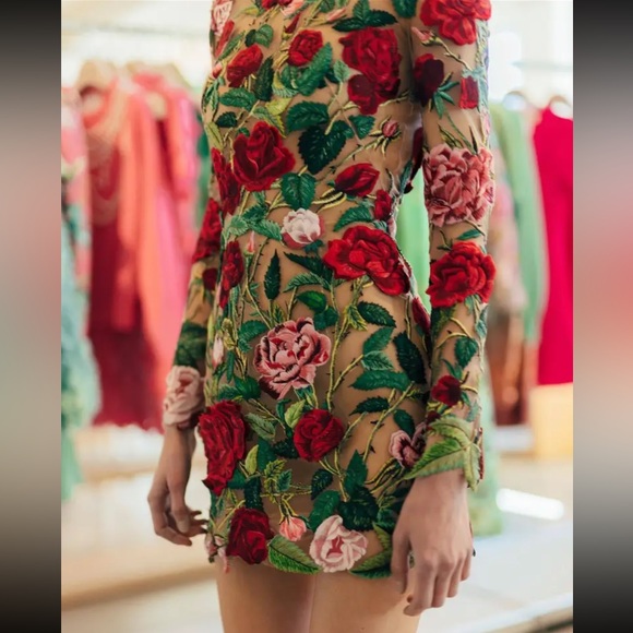 (Last 1)💗Celine Rose lace embroidered mini bodycon party dress - Picture 2 of 6